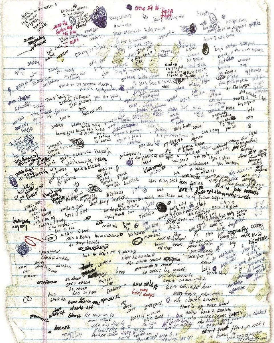 Eminem lyric sheet from the set of 8 Mile